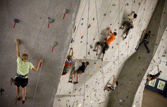 Kids on artificial climbing walls