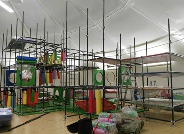 Indoor play structure during installation