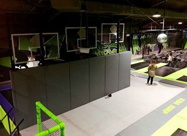 Installed trampoline park, foam pit and basketball hoop